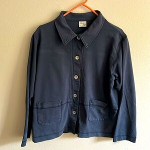 Vintage Chore Blue Cotton Loose Fitting Lagenlook Minimalist Utility Jacket